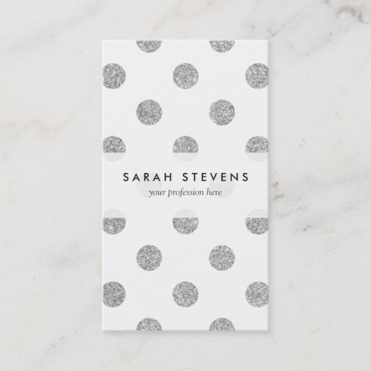 Elegant Silver Glitter Polka Dots Pattern Visitekaartje (Voorkant)