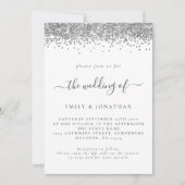 Elegant Silver Glitter QR code Weddenschap Uitnodi Kaart (Voorkant)