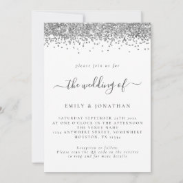 Elegant Silver Glitter QR code Weddenschap Uitnodi Kaart