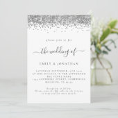 Elegant Silver Glitter QR code Weddenschap Uitnodi Kaart (Staand voorkant)