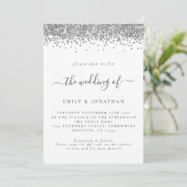 Elegant Silver Glitter QR code Weddenschap Uitnodi Kaart