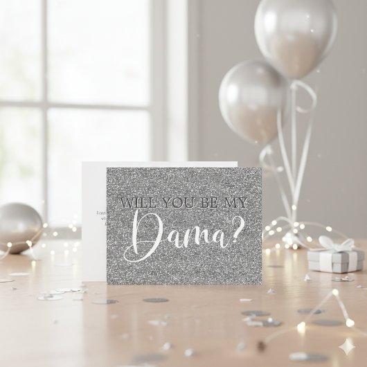 Elegant Silver Glitter Quinceanera Dama Voorstel Uitnodiging Briefkaart