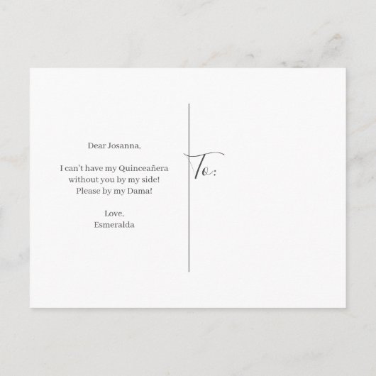 Elegant Silver Glitter Quinceanera Dama Voorstel Uitnodiging Briefkaart (Achterkant)