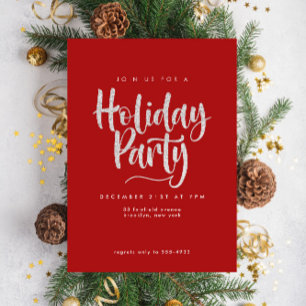 Elegant Silver Glitter Red Holiday Party Kaart
