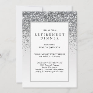 Elegant Silver Glitter Retirement Party Kaart