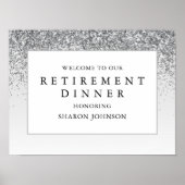 Elegant Silver Glitter Retirement Party Welkom Poster (Voorkant)