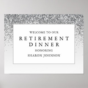 Elegant Silver Glitter Retirement Party Welkom Poster