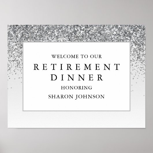 Elegant Silver Glitter Retirement Party Welkom Poster (Voorkant)