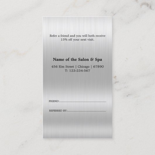 Elegant Silver Glitter Salon Referral Kaart (Achterkant)