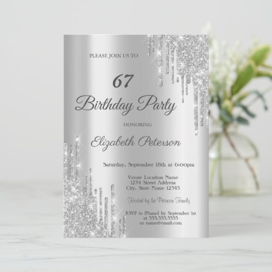 Elegant Silver Glitter schrijft op feestdag Kaart (Staand voorkant)