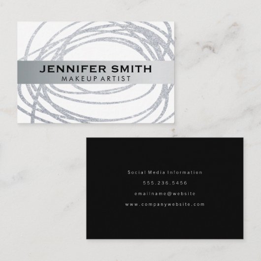 Elegant Silver Glitter Scribble Visitekaartje (Voorkant / Achterkant)