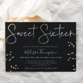 Elegant Silver Glitter script zwart Sweet 16 Kaart
