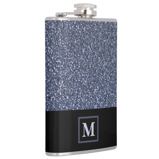 Elegant Silver Glitter Simulation Monogram Gift Ma Heupfles (Rechts)