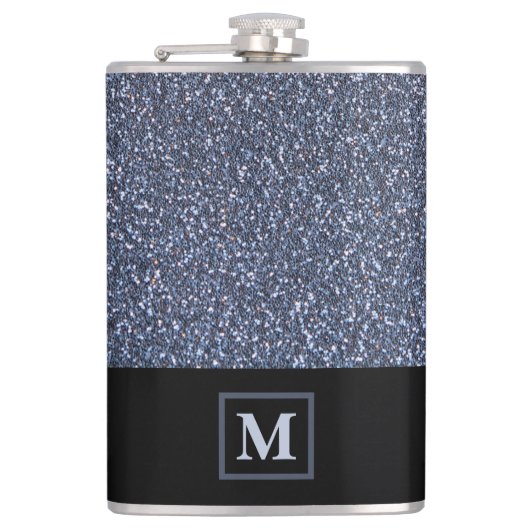 Elegant Silver Glitter Simulation Monogram Gift Ma Heupfles (Voorkant)