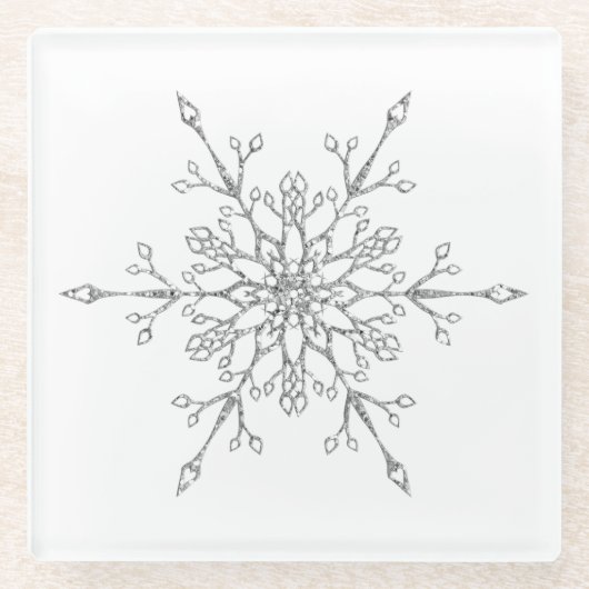 Elegant Silver Glitter Snowflake Kerstmis Glazen Onderzetter (Voorkant)