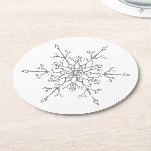 Elegant Silver Glitter Snowflake Kerstmis Ronde Kartonnen Onderzetter (Gebogen)