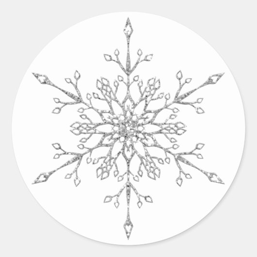 Elegant Silver Glitter Snowflake Kerstmis Ronde Sticker (Voorkant)