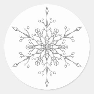 Elegant Silver Glitter Snowflake Kerstmis Ronde Sticker