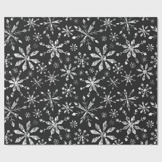 Elegant Silver Glitter Snowflake Patroon Kerstmis Cadeaupapier (Vlak)