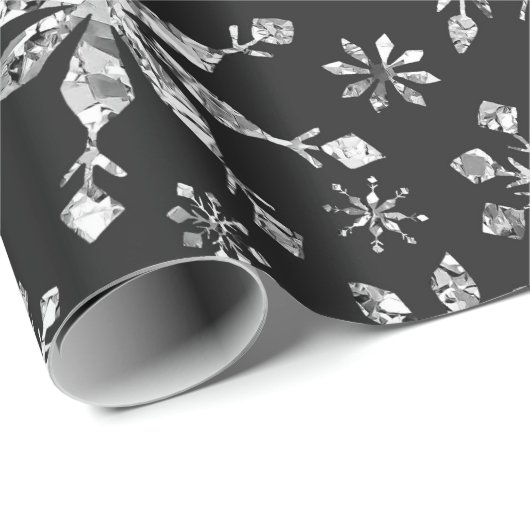 Elegant Silver Glitter Snowflake Patroon Kerstmis Cadeaupapier (Rol Hoek)