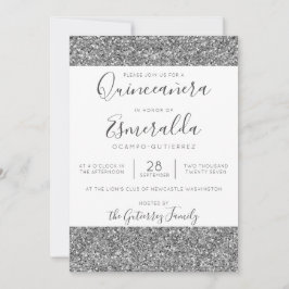 Elegant Silver Glitter Sparkle Quinceanera Kaart