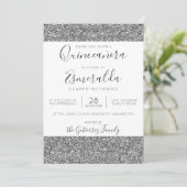 Elegant Silver Glitter Sparkle Quinceanera Kaart (Staand voorkant)