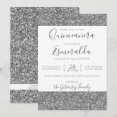 Elegant Silver Glitter Sparkle Quinceanera Kaart (Voorkant / Achterkant)