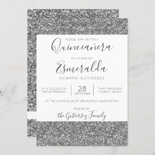 Elegant Silver Glitter Sparkle Quinceanera Kaart