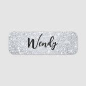 Elegant Silver Glitter Staff Name Tag  (Voorkant)