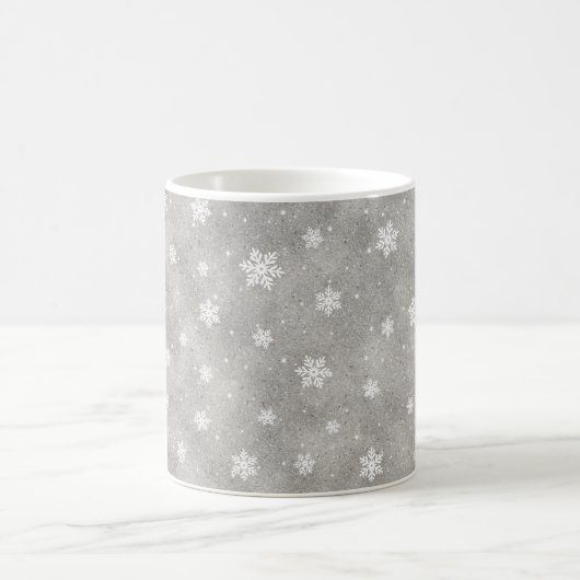 Elegant Silver Glitter Stars Snowflakes Coffee Mok (Center)