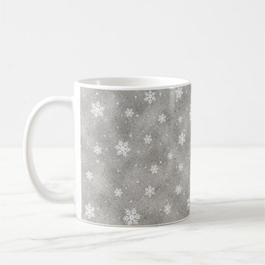 Elegant Silver Glitter Stars Snowflakes Coffee Mok (Links)