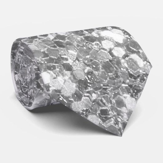 Elegant Silver Glitter Stropdas (Opgerold)