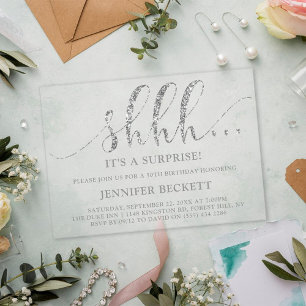 Elegant Silver Glitter Surprise Birthday Party Acryl Uitnodigingen