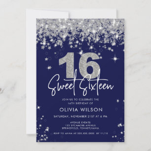 Elegant Silver Glitter Sweet Sixteen Birthday Kaart