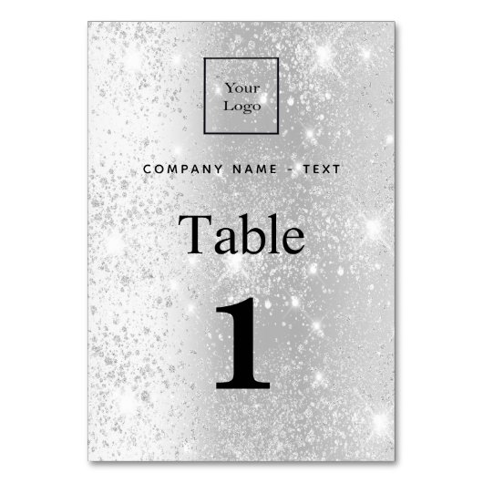 Elegant Silver Glitter Table Number logo café Kaart (Voorkant)