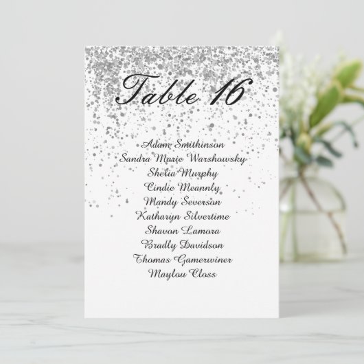 Elegant Silver Glitter Table Number Seating Charts Aankondiging (Staand voorkant)