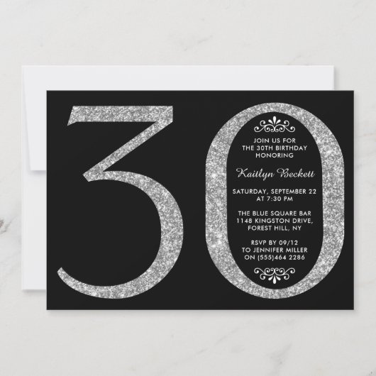 Elegant Silver Glitter Typografie 30th Birthday Kaart (Voorkant)