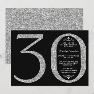 Elegant Silver Glitter Typografie 30th Birthday Kaart