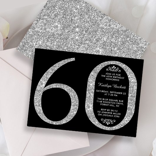 Elegant Silver Glitter Typografie 60th Birthday Kaart