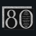 Elegant Silver Glitter Typografie 80th Birthday Kaart<br><div class="desc">Viel in stijl met deze trendy en elegante zilveren glitter 80th Birthday uitnodigingen. Het ontwerp is gemakkelijk te personaliseren en uw gasten zullen enthousiast zijn wanneer zij deze stijlvolle uitnodigingen ontvangen.</div>