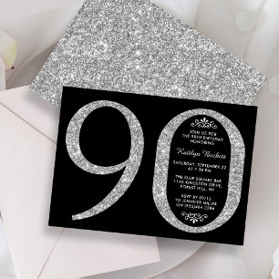 Elegant Silver Glitter Typografie 90th Birthday Kaart