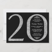 Elegant Silver Glitter Typography 20th Birthday Kaart (Voorkant)