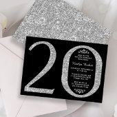 Elegant Silver Glitter Typography 20th Birthday Kaart