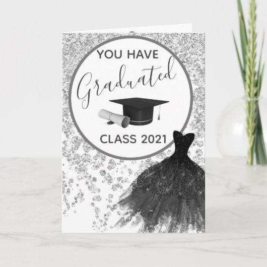 Elegant Silver Glitter U kunt het Afstudeerder van Kaart (Voorkant)