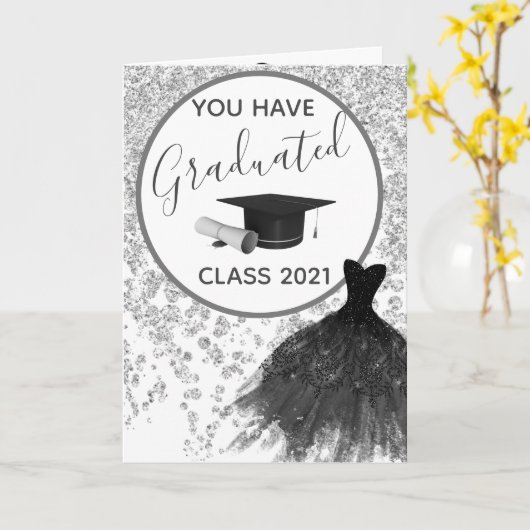 Elegant Silver Glitter U kunt het Afstudeerder van Kaart (Gele Bloem)