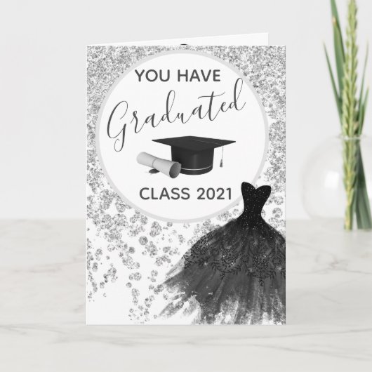 Elegant Silver Glitter U kunt het Afstudeerder van Kaart (Voorkant)