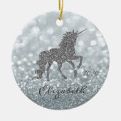 Elegant Silver Glitter Unicorn Bokeh Keramisch Ornament (Voorkant)