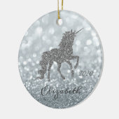 Elegant Silver Glitter Unicorn Bokeh Keramisch Ornament (Links)