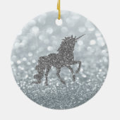 Elegant Silver Glitter Unicorn Bokeh Keramisch Ornament (Achterkant)