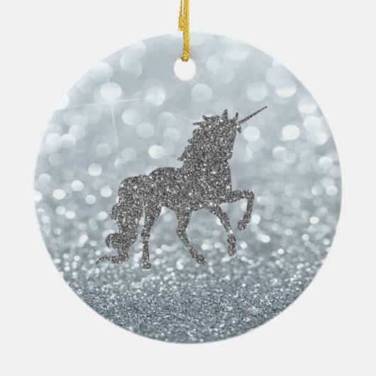 Elegant Silver Glitter Unicorn Bokeh Keramisch Ornament (Achterkant)
